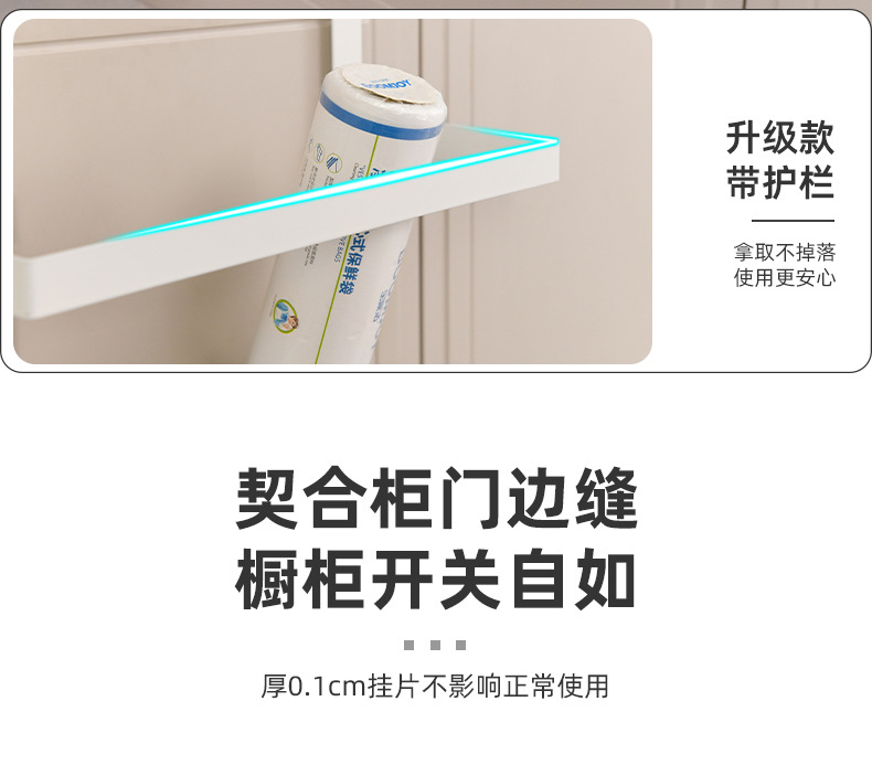 跨境厨房橱门置物架 保鲜膜懒人抹布挂架 家用清洁用品收纳挂篮详情20