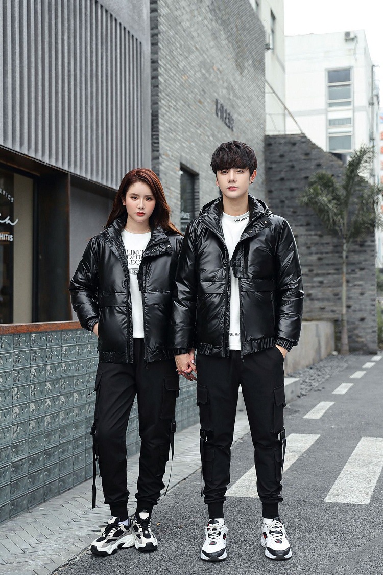 Shiny down jackets for men and women, short Korean-style slimming and thickening, warm, casual and fashionable couple coats, white duck down pic 11