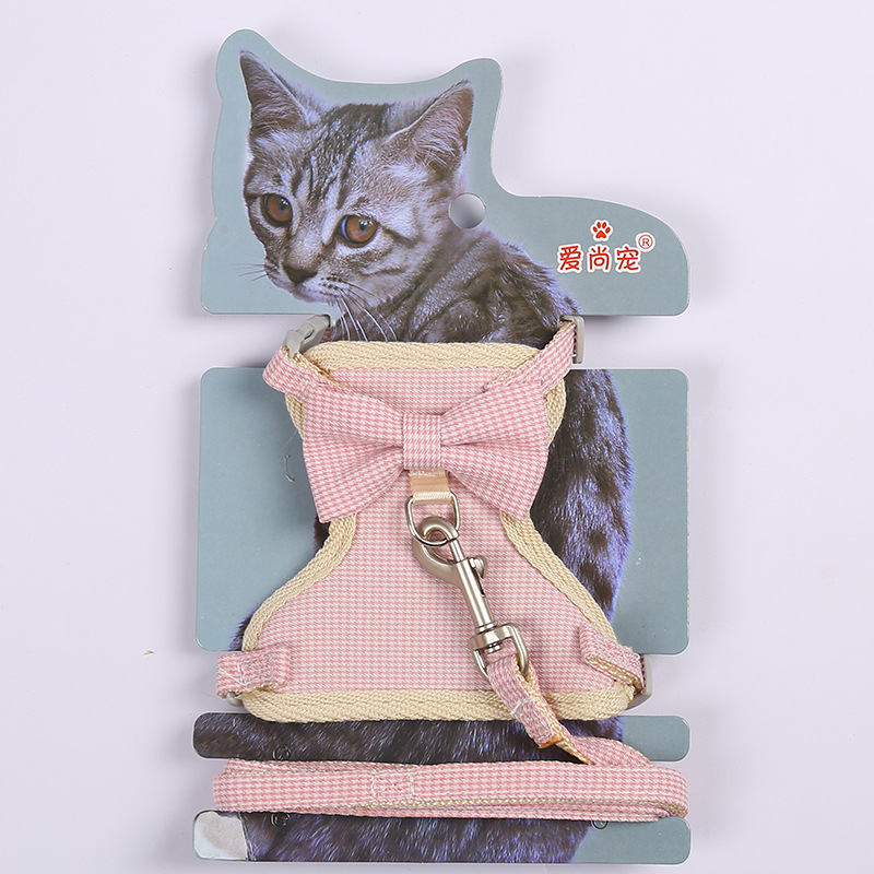 Factory direct sales of cartoon cat bow chest and back straps, sweet pet leash, vest-style cat walking leash wholesale pic 10