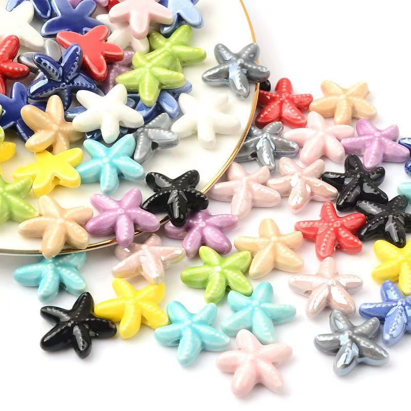Simple and colorful ceramic pearlescent surface fish five-petal flower beads scattered beads diy handcrafted beaded bracelet decoration accessories pic 47