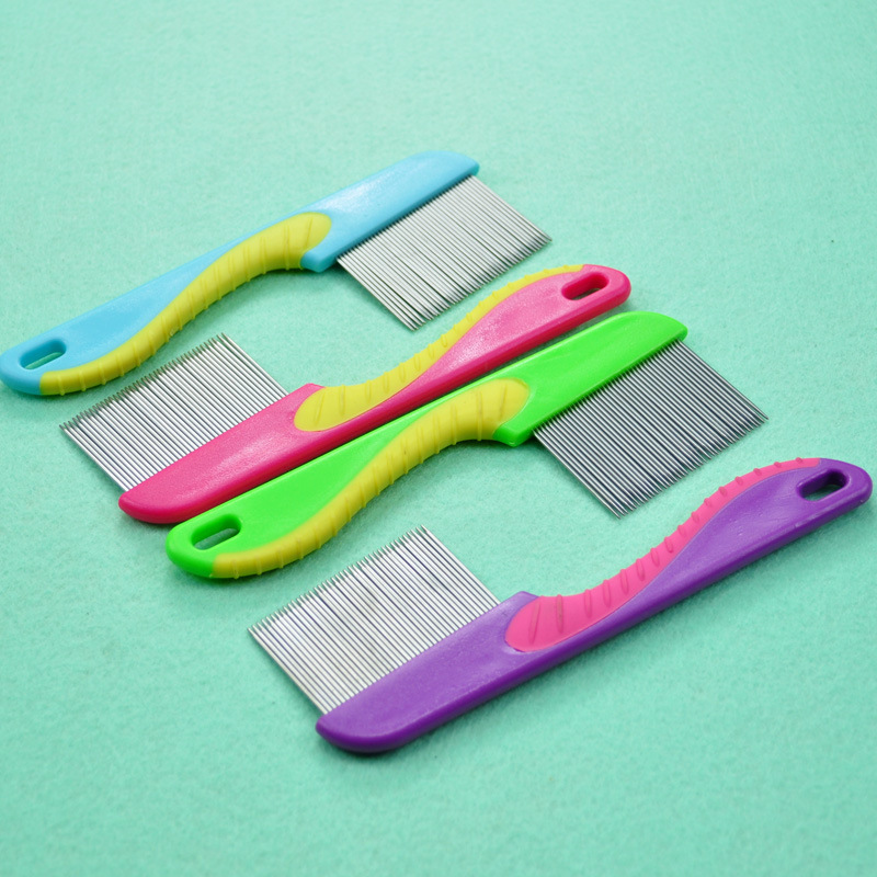 Pet comb, long needle, dense teeth, flea comb, colorful plastic grooming comb, pet stainless steel needle pic 9