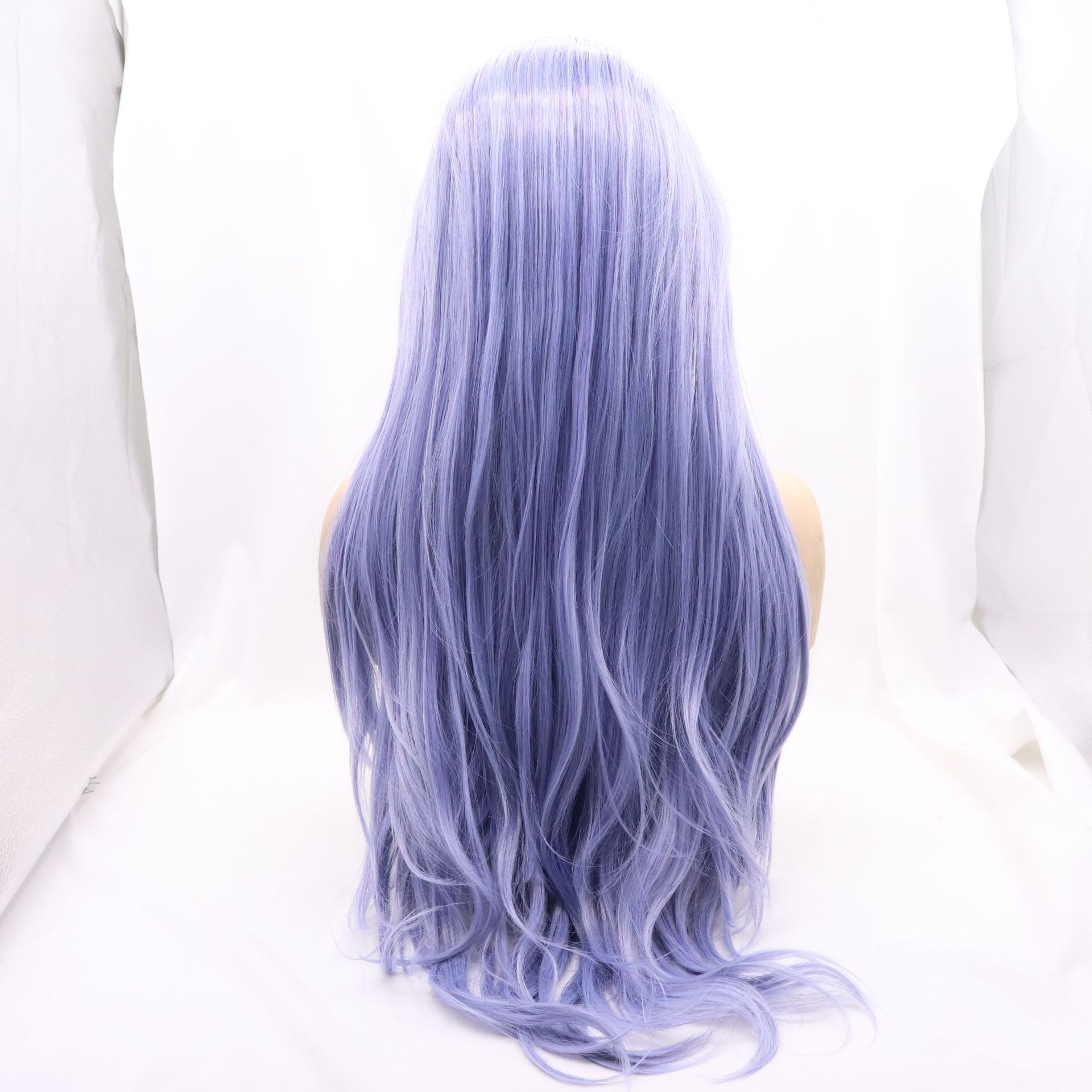 A hot-selling purple daily long curly hair wig with lace and synthetic fiber in front on Amazon AliExpress pic 1
