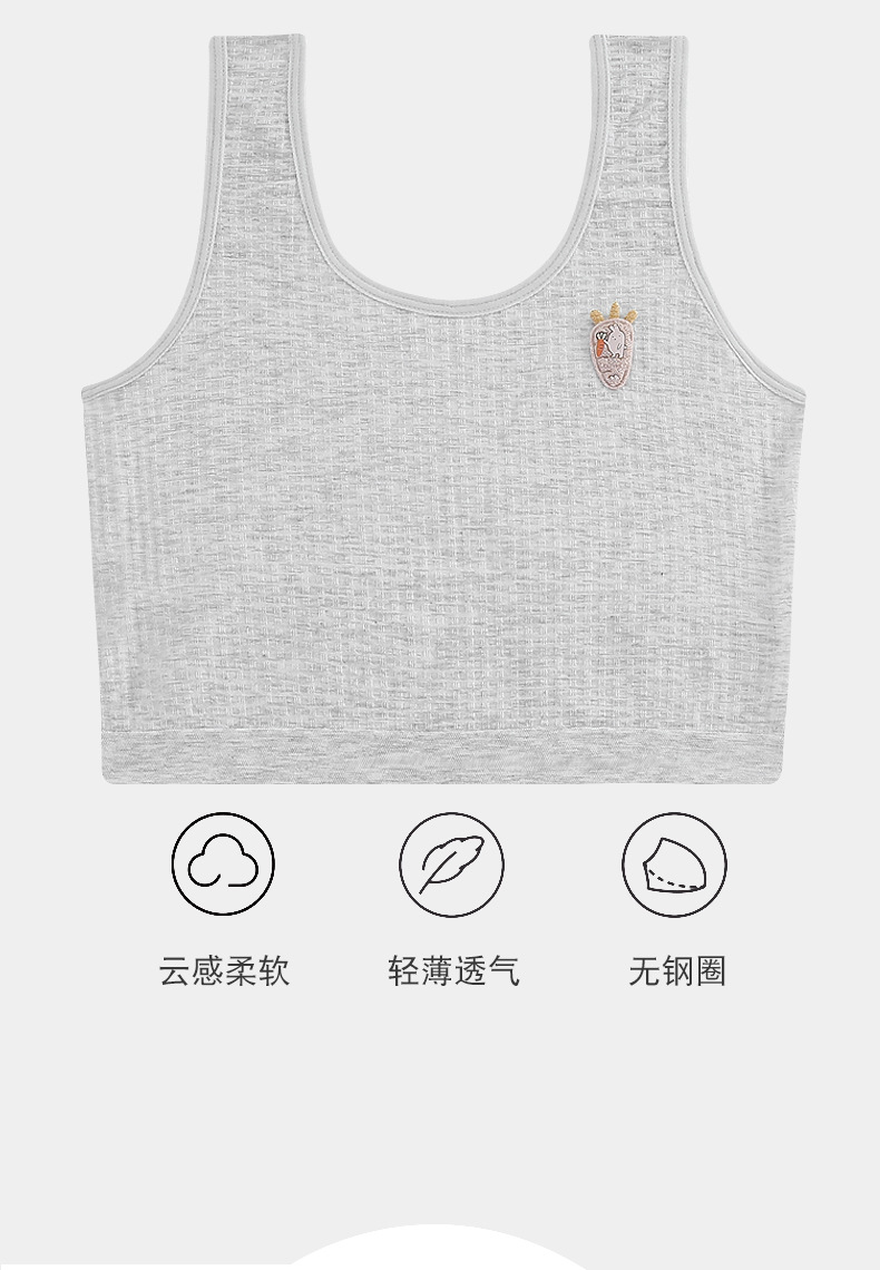 少女背心无钢圈文胸女纯棉发育期双层夹棉抹胸薄款透气防走光内衣 pic 2