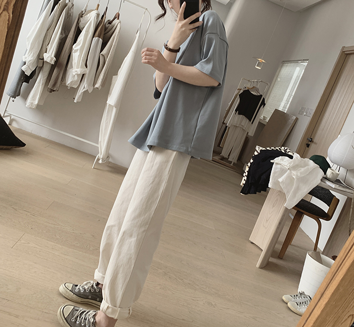 琪镌绘制半高领t恤女式春夏季新款宽松显瘦韩版简约半袖减龄棉质详情19