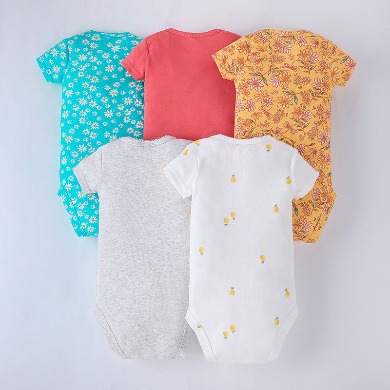 Summer short-sleeved triangular khaki for newborns, cute five-piece set for boys and girls, one-piece suit and crawling suit pic 4