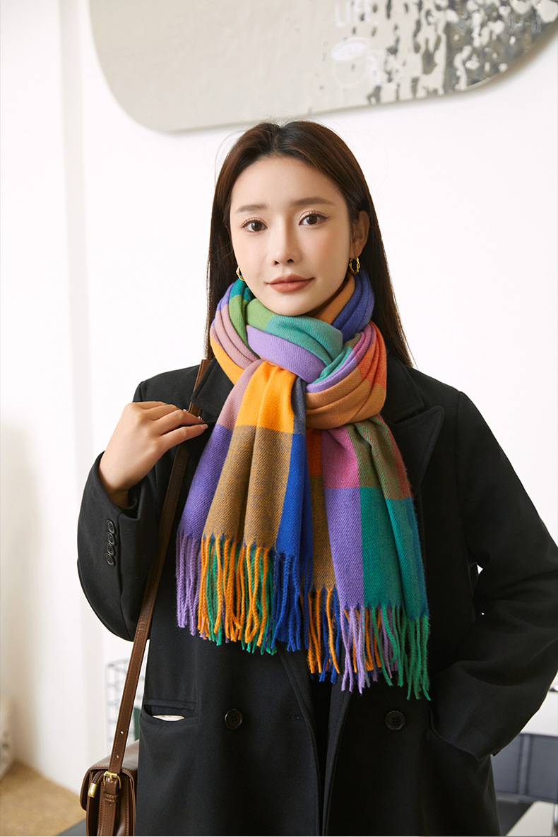 2022 New checkered scarf for women, a sweet and versatile Japanese and Korean style warm scarf, a fashionable shawl, and a faux cashmere scarf for women pic 30