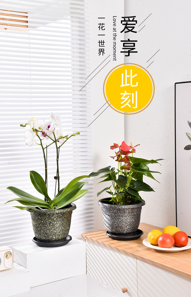 New spray-painted threaded imitation marble flower POTS, thickened resin plastic flower POTS, balcony and hotel green plants, gallon POTS pic 8