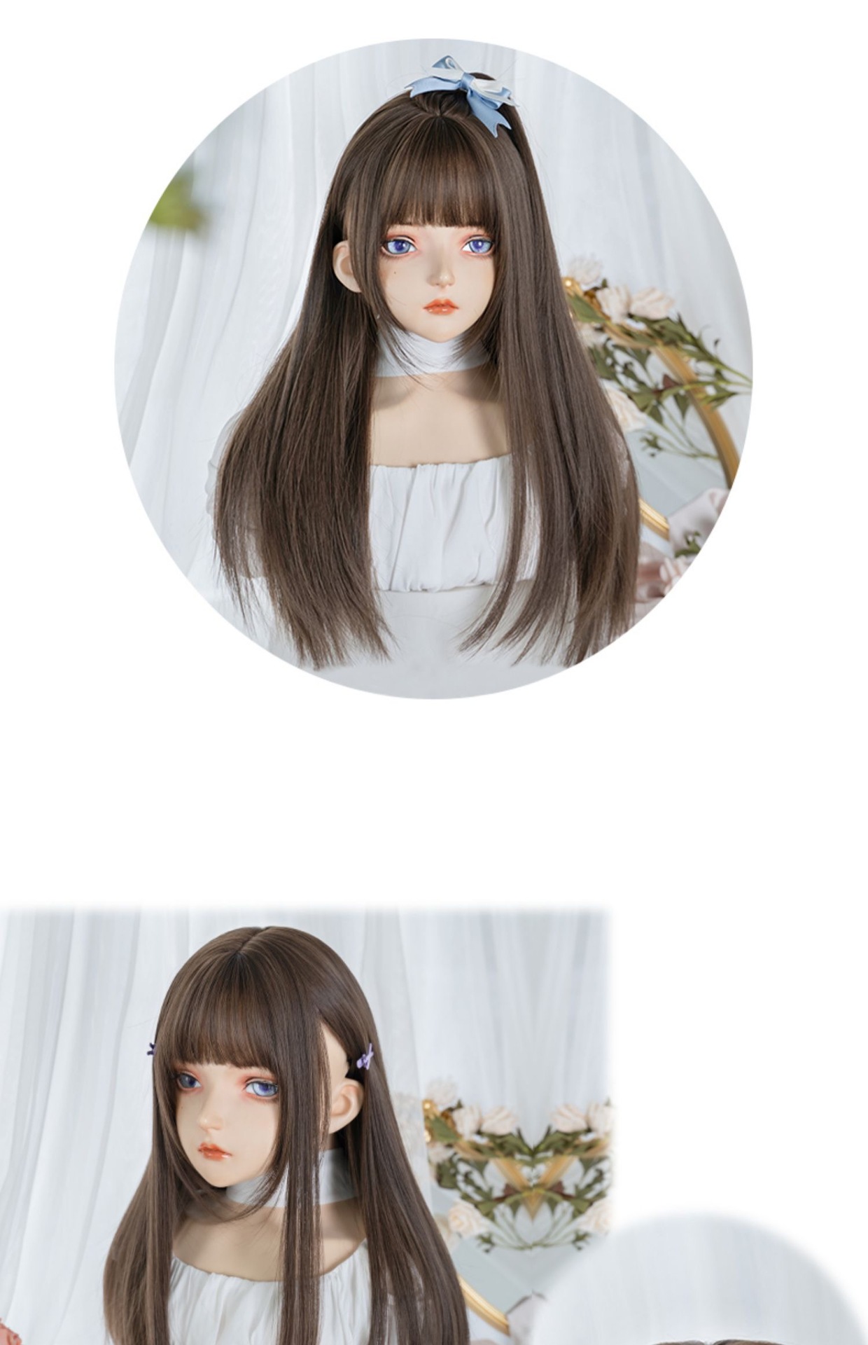 Factory wholesale wig for women with long hair, popular Japanese-style round face, realistic long straight hair, natural bangs, full head coverings for women pic 6