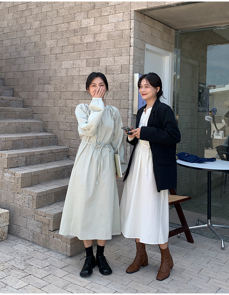 .2021秋季新款v领连衣裙小个子韩系高腰长袖气质百褶长裙子女8105详情17