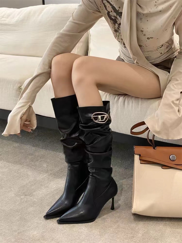 欧美风不过膝骑士靴女2024新款套高筒马丁靴秋冬季大衣穿高跟皮靴详情16