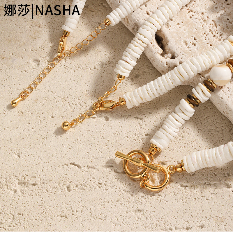 娜莎首饰套装美拉德风巴洛克珍珠贝壳虎眼石串珠项链耳环饰品套装详情15