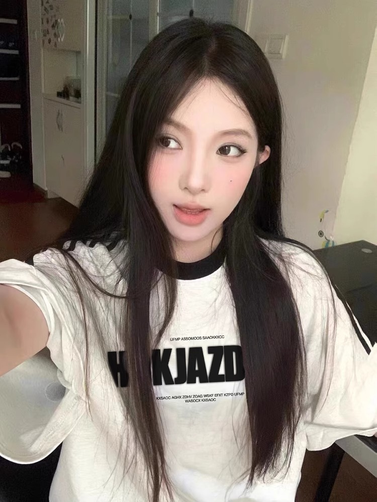 纯棉条纹短袖t恤女2025新款大码夏季宽松三条杠美式潮牌半袖上衣详情8