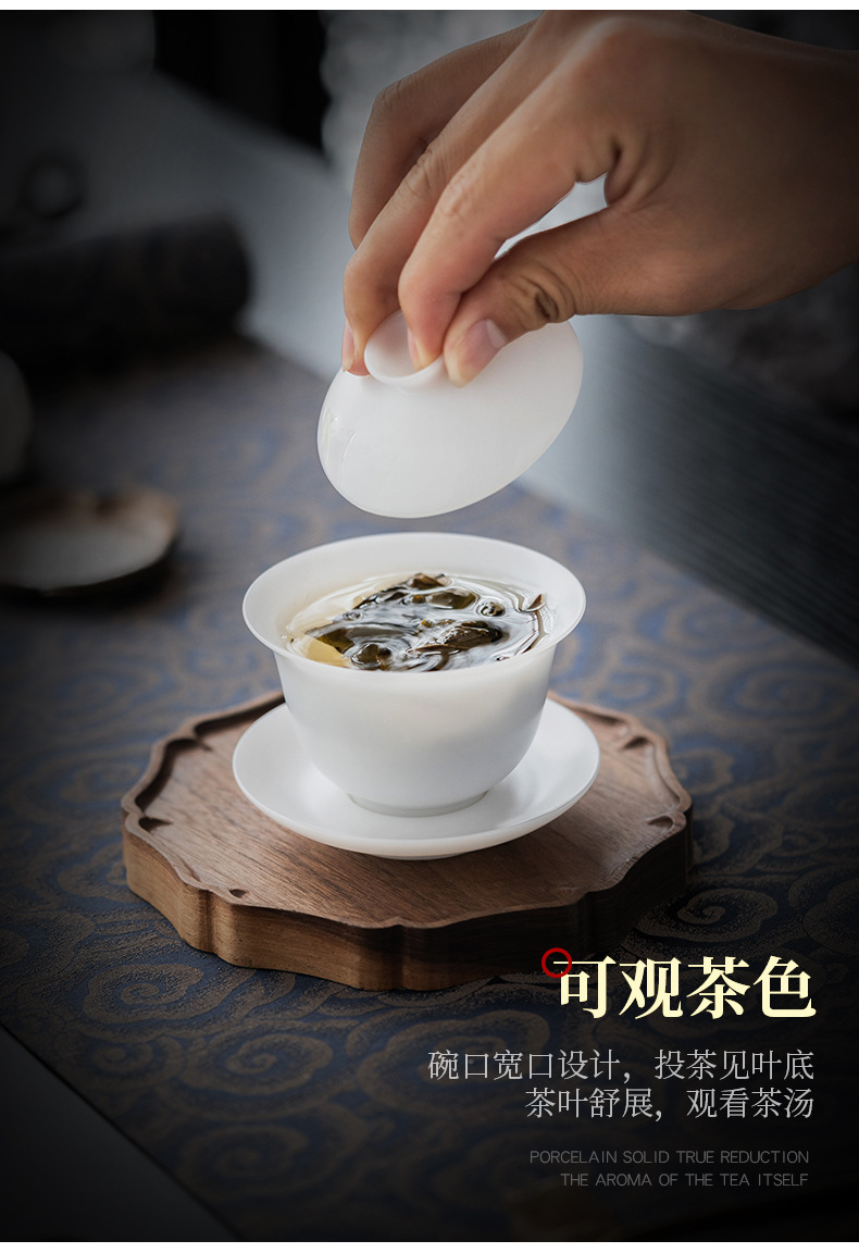 Su Su De Hua Ice Type White Jade Porcelain Gongfu Tea Set, home tea cups, office light luxury tea brewing small covered bowl pic 9