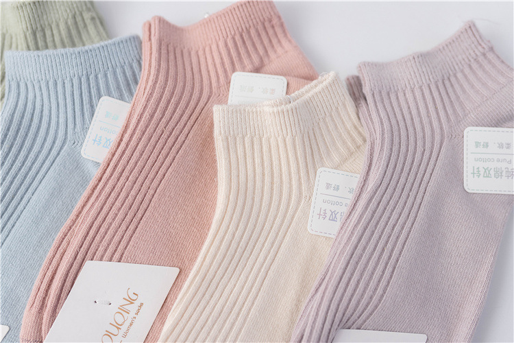 双针女士船袜 纯色日韩系学院风浅口女袜子全棉纯色百搭低帮棉袜详情29