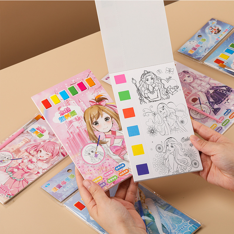 包邮便签涂色填色本批发自带颜料涂鸦画画本便携水彩颜料画详情7