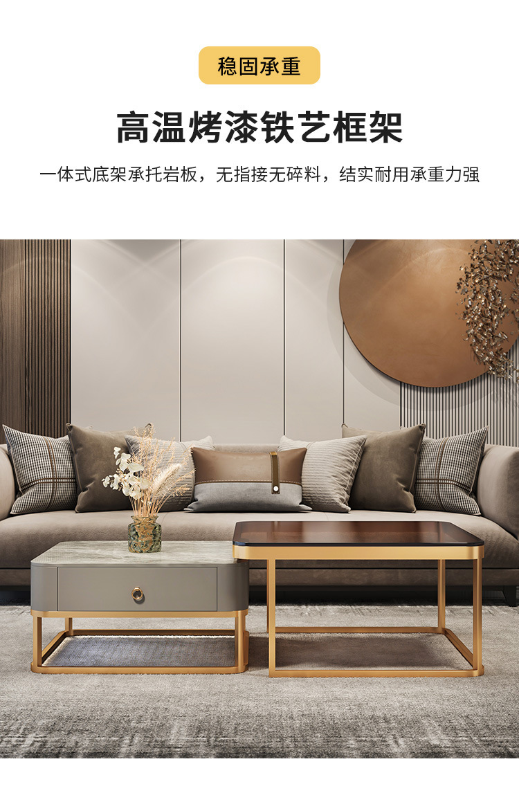 Light luxury and simple glass bright coffee table, square-sized combination, extendable coffee table, Italian-style small apartment rock plate tea table pic 13