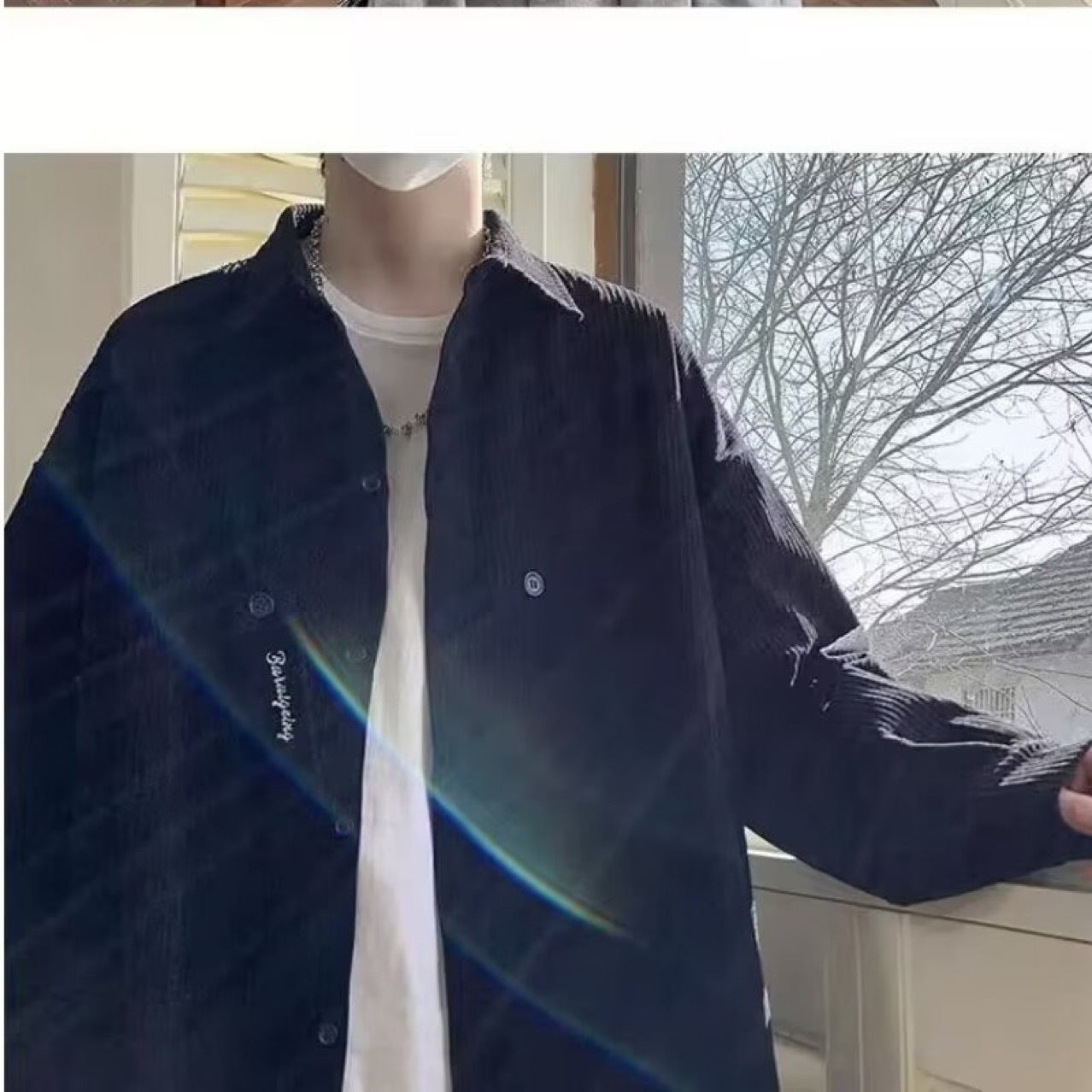 秋季新款潮流休闲百搭上衣宽松韩版ins学院风衬衫长袖男 有配领带详情5