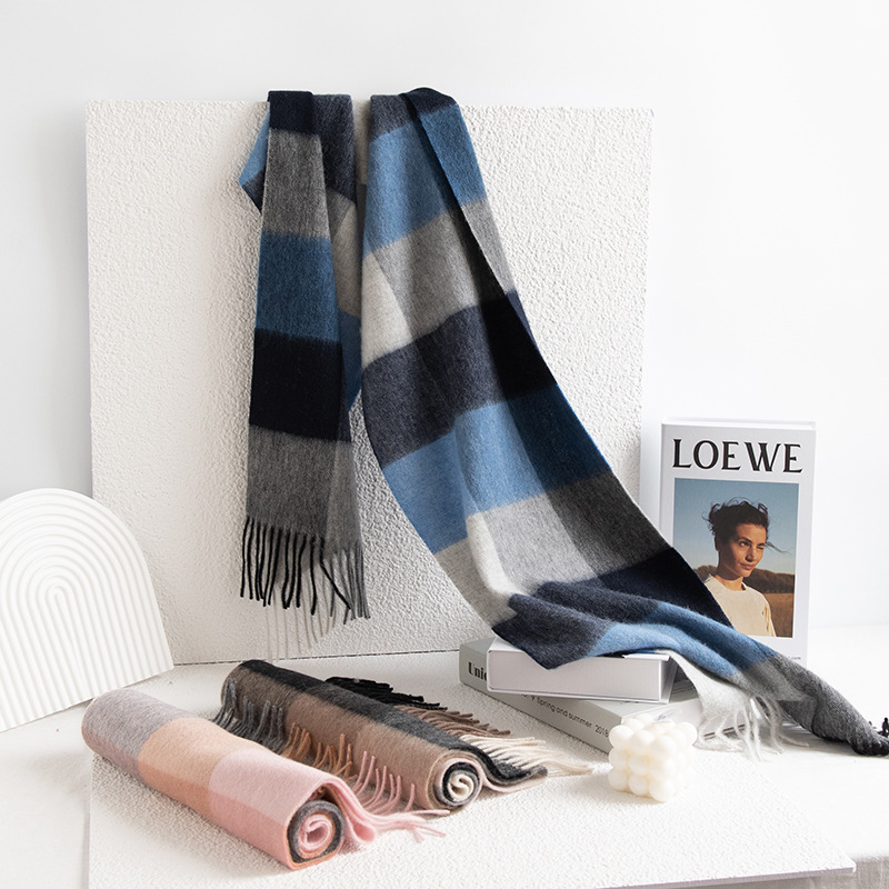 100% wool scarves for men and women, high-end feel, winter warmth, thick and versatile checkered wool scarves and shawls wholesale pic 29