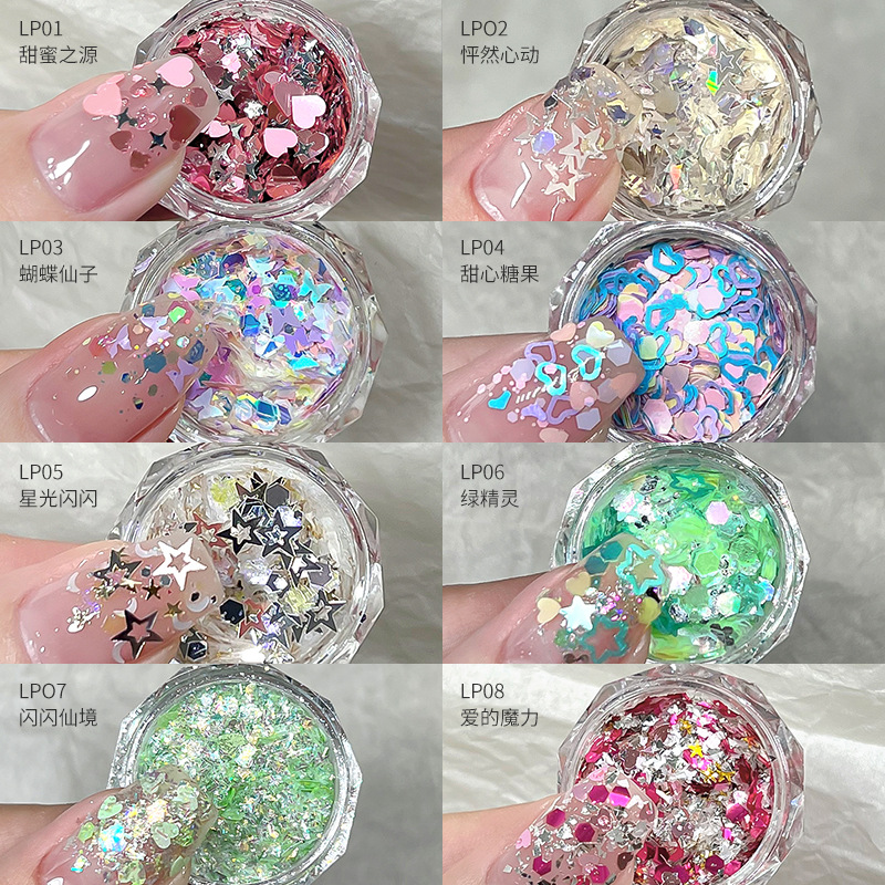 The 2024 new style of nail sequins is a popular and trendy four-star heart-shaped star pink glitter nail decoration for girls pic 1
