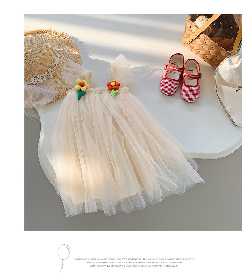 唯美立体花朵网纱女童连衣裙2023夏款飞袖女宝宝蓬蓬裙公主裙子详情18