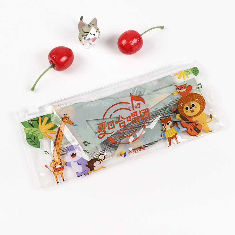 Cartoon advertisement PS set ruler, plastic straight ruler, acrylic student ruler set protractor, transparent soft set square pic 16