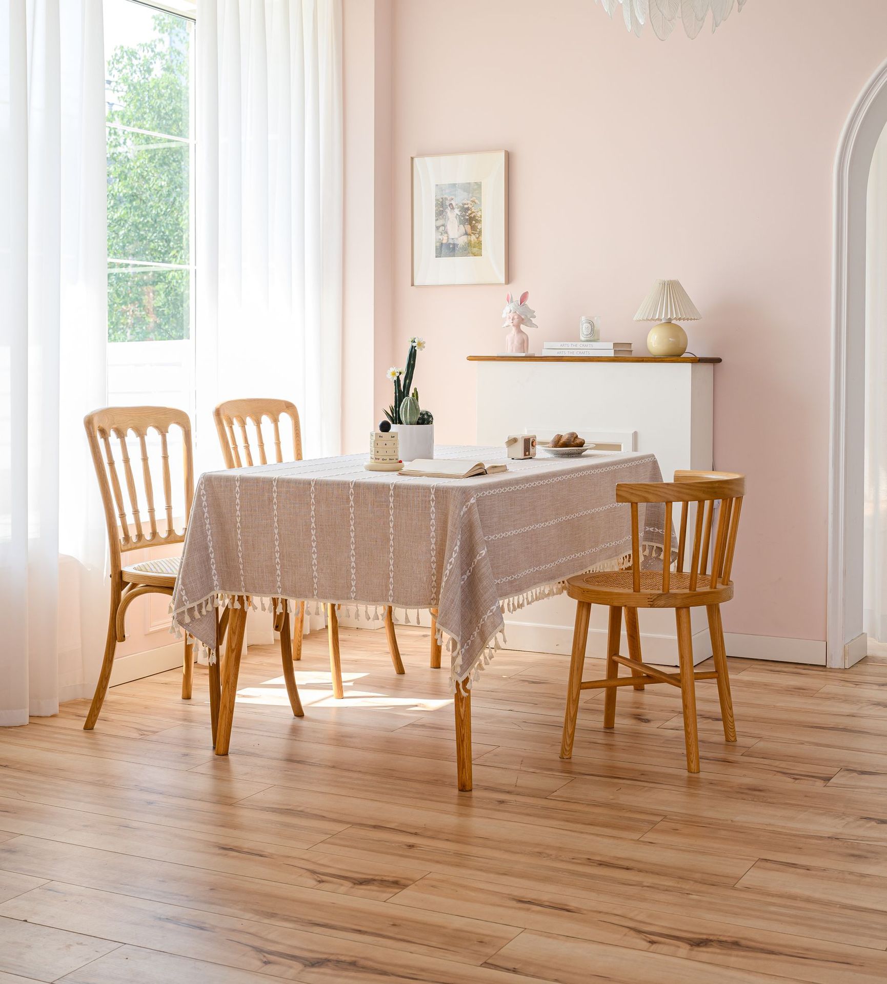 Cross-border three-dimensional embroidered striped tablecloth, popular black solid color, white cotton and linen tablecloth cover, fabric outdoor party pic 43