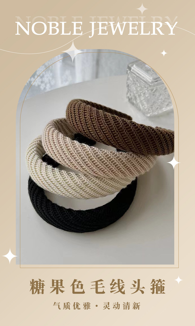 Wholesale of Korean autumn and winter retro candy-colored woolen high head top pressure hair bands, simple hair bands and pressure hair clips pic 1