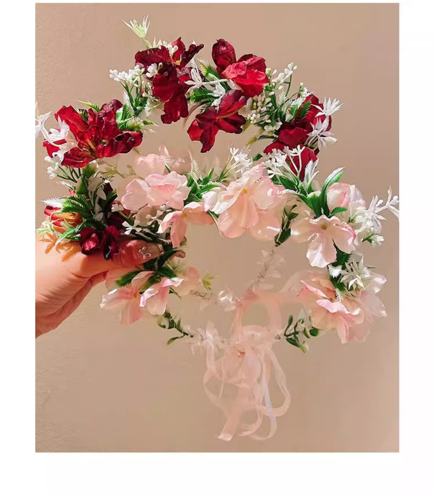 Super fairy flower ring headband, forest-style realistic flower vine hair band, spring and summer travel photo headband, atmospheric hair accessory, hair clip pic 6