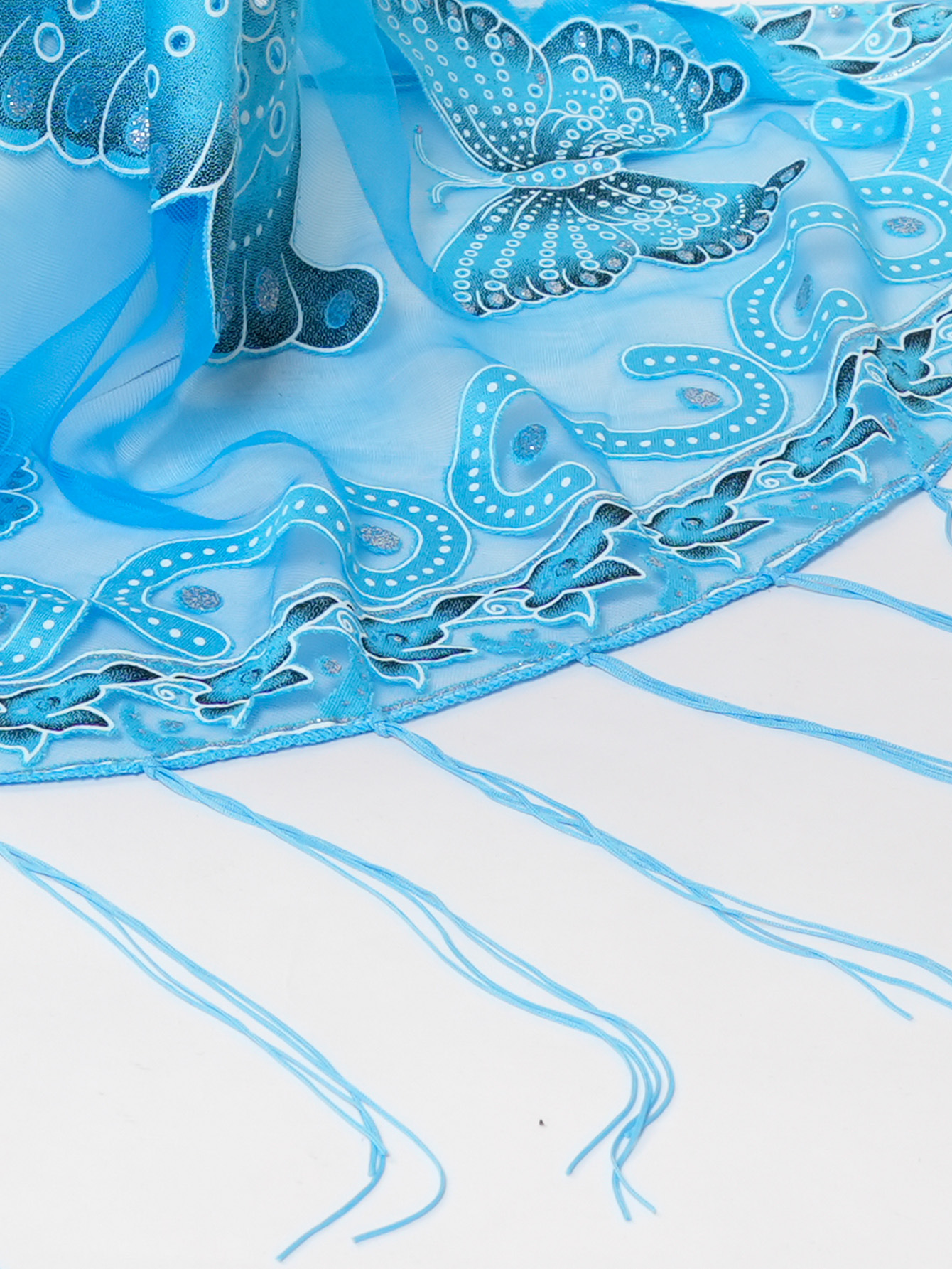 新款跨境专供流苏纯色镂空三角巾蕾丝蝴蝶绣花女士三角披肩围巾详情9