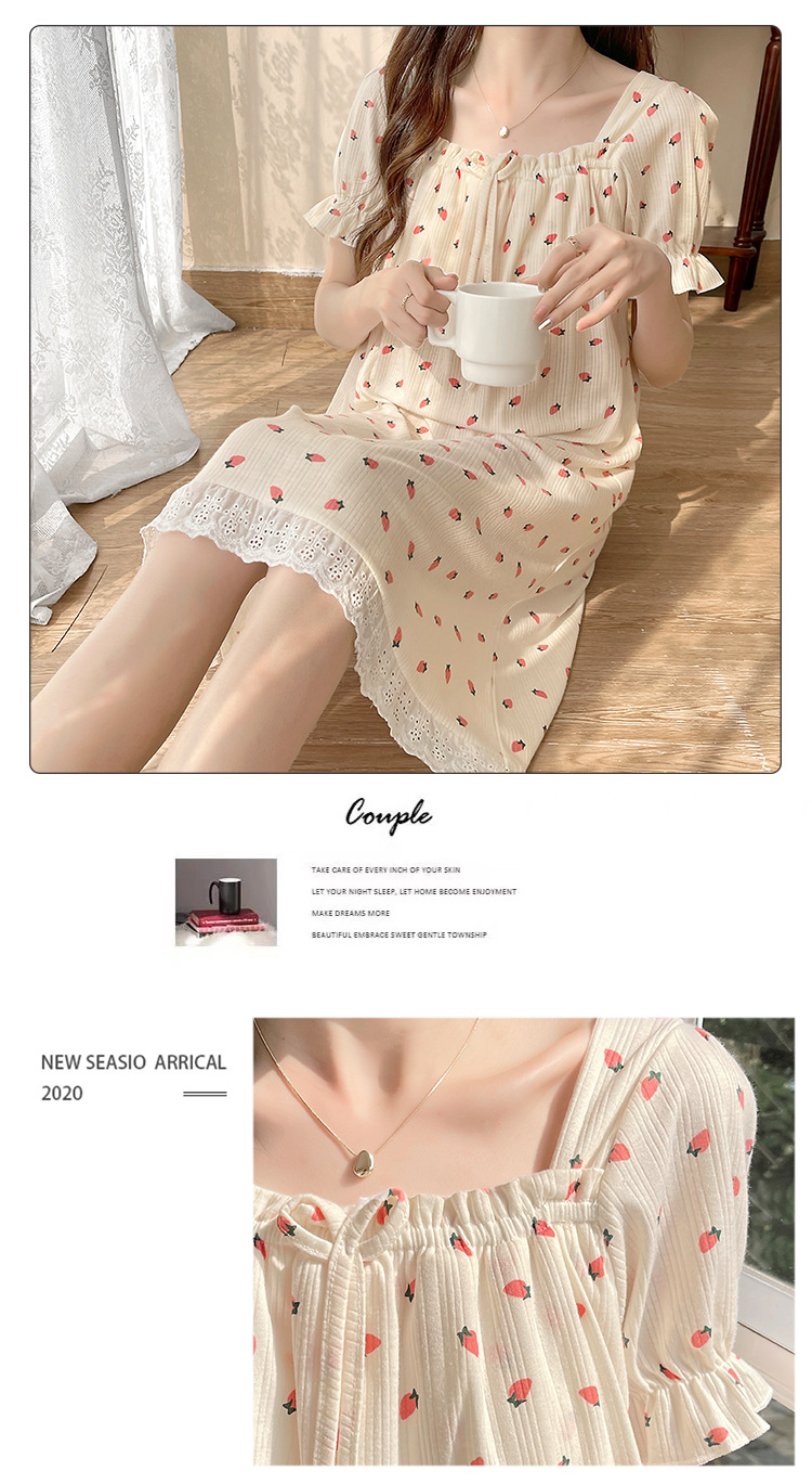 带胸垫睡裙女夏季短袖小清新连衣裙加大加肥大码300斤胖mm家居服详情17
