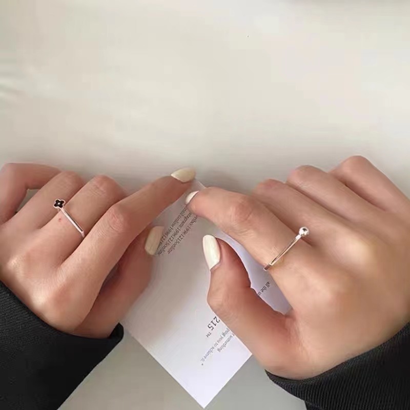 925银法式叠戴花朵小球戒指女ins小众个性设计方形开口调节指环详情10