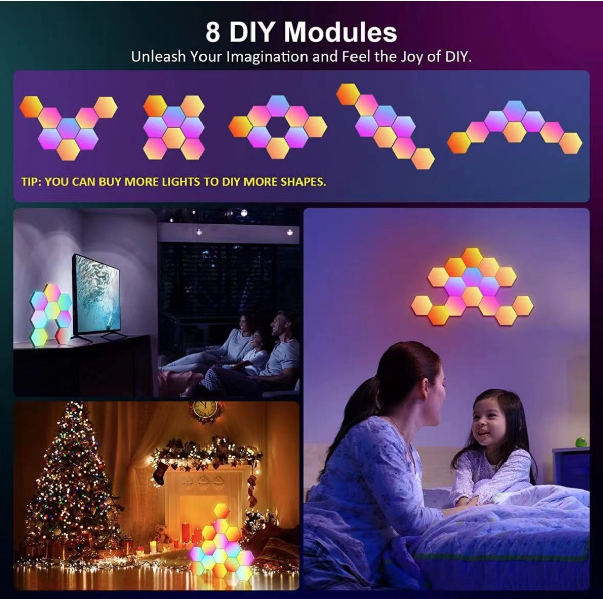 مصابيح التحكم في الصوت الصوتية والمصابيح التحكم في إيقاع الموسيقى (RGB) ذات الألوان المتطابقة، ومصابيح الكم الذكي pic 19