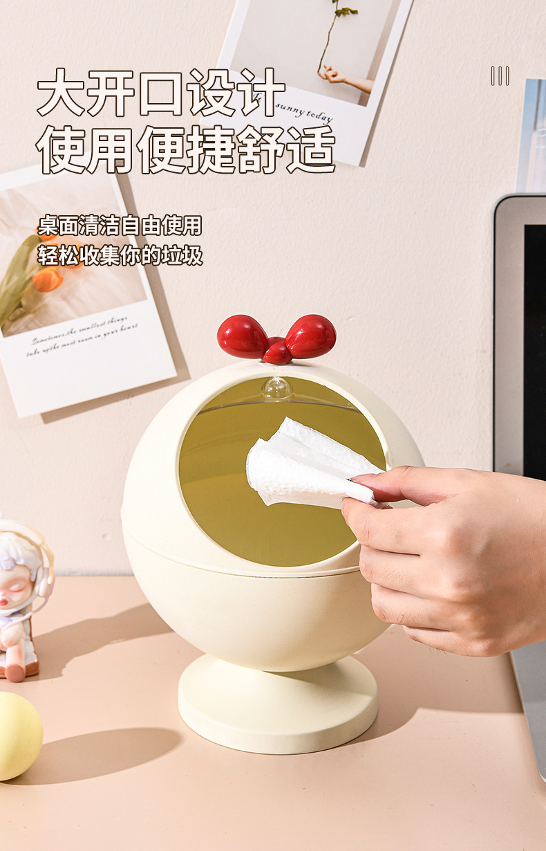 G364 desktop trash can, cute small size, home dormitory office desk, covered wastebasket, ins style mini trash can pic 3