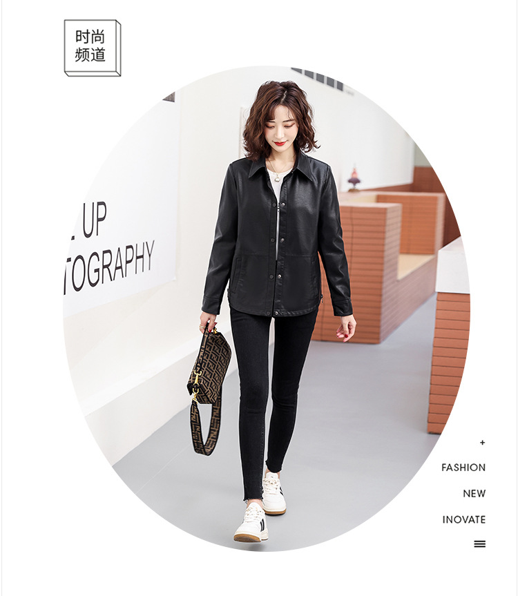 黑色皮衣外套女2022春秋短款小个子宽松显瘦韩版机车服PU皮上衣详情14