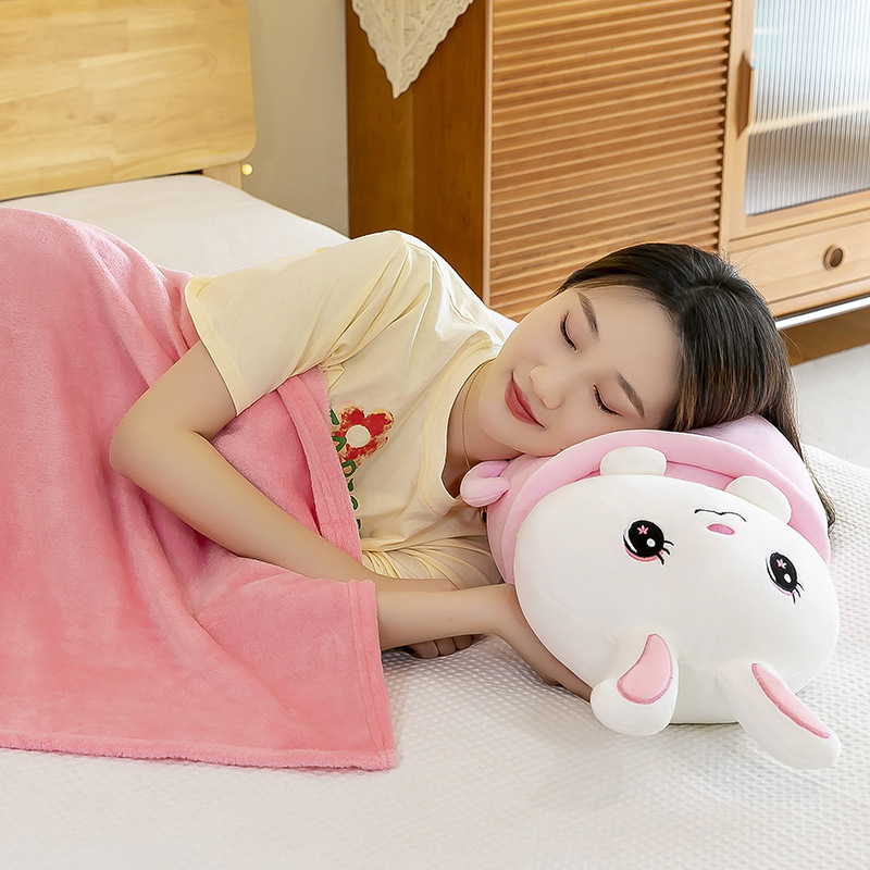 Cartoon rabbit, panda, cute piggy, milk tea cup, dual-purpose throw pillow blanket, two-in-one blanket, office midday rest pillow pic 11