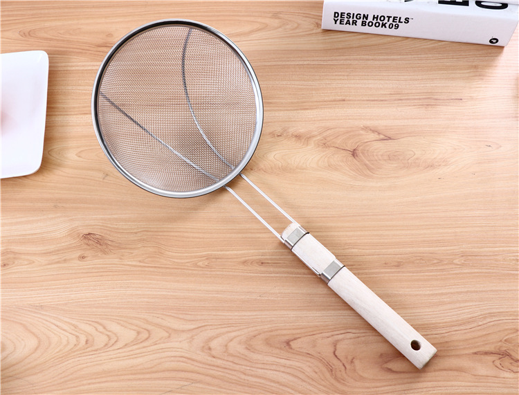 16-26# wooden handle double-wire reinforced stainless steel mesh strainer, kitchen wooden handle stainless steel filter screen strainer pic 3