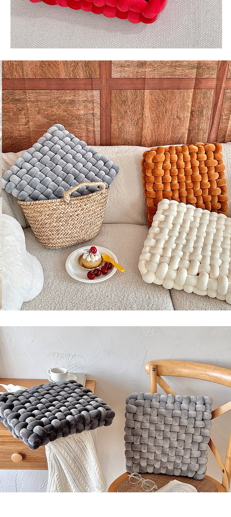 跨境抱枕精致小方形编织椅垫坐垫沙发靠背毛绒靠枕装饰飘窗垫详情7