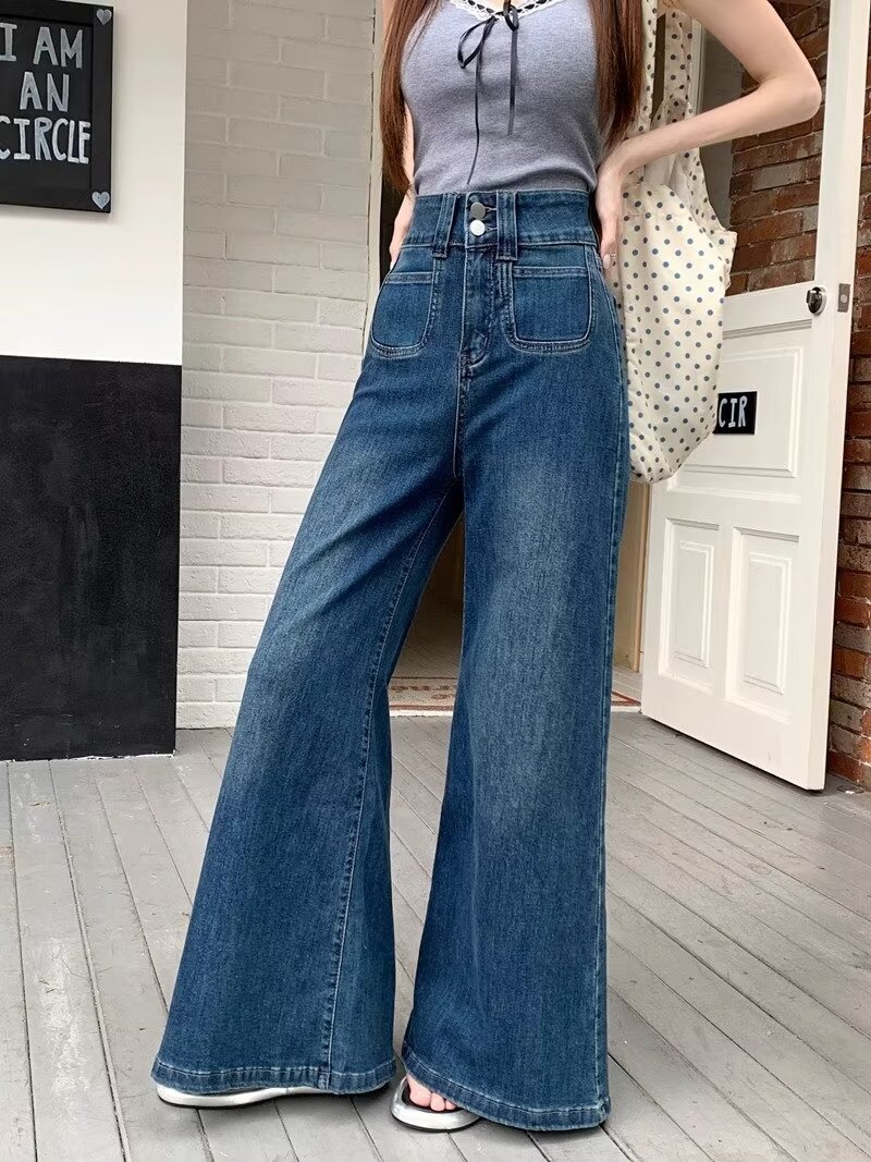 2024春秋季新款蓝色高腰宽松牛仔裤女时尚爆款设计感阔腿直筒长裤详情7