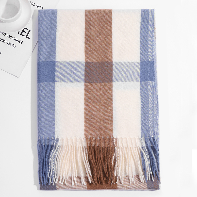 外贸韩版大直条格子围巾秋冬季新款学生百搭仿羊绒流苏围脖女披肩详情27