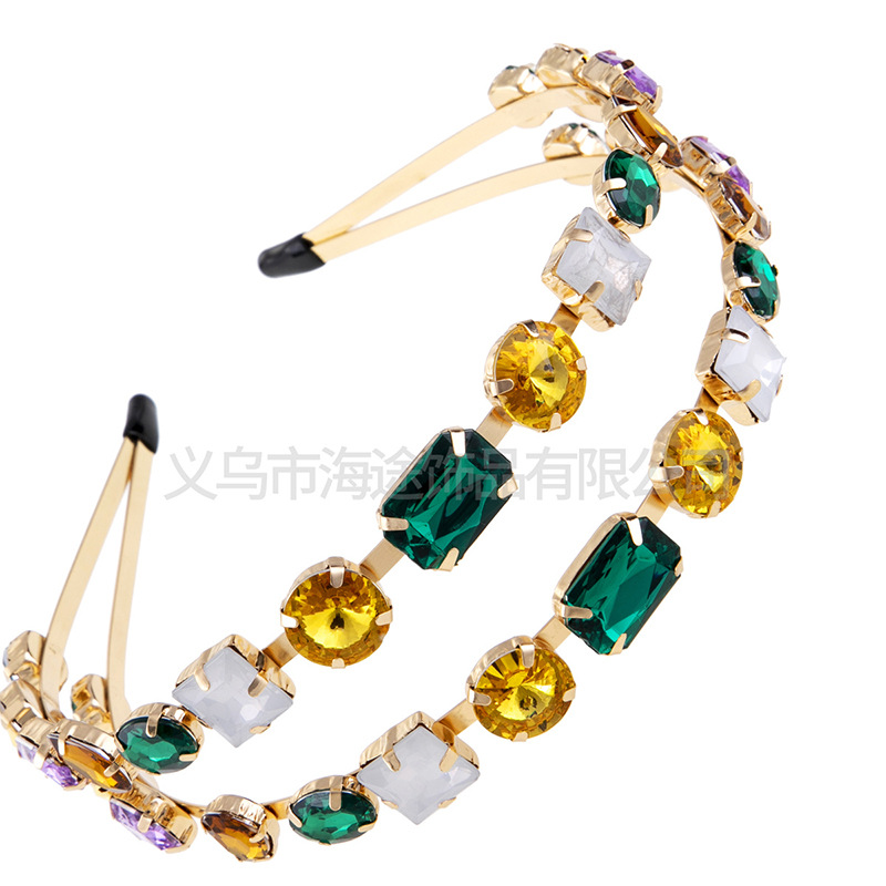 European and American style fashionable and trendy alloy diamond-encrusted super sparkling hair band, Baroque color full drill bit band manufacturer wholesale pic 4