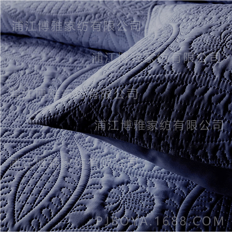 Boya Home Textile Wholesale 2022 High-quality Summer Three-piece Set Solid color Gongsatin Jacquard quilted high-count high-density Pillowcase pic 10