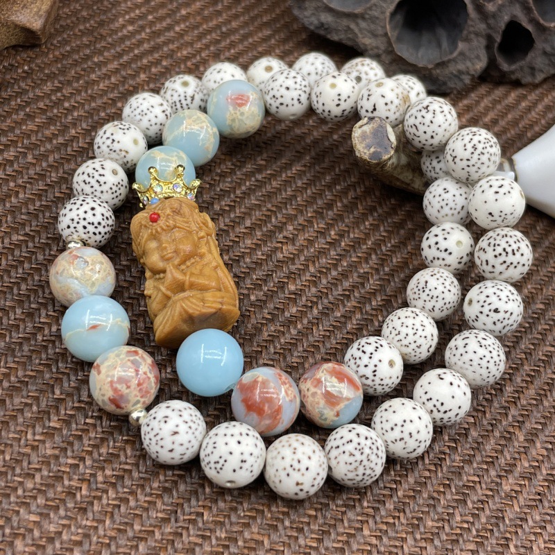 新中式星月菩提手串男女款寿山石度母配饰星月菩提根文玩佛珠手链详情18