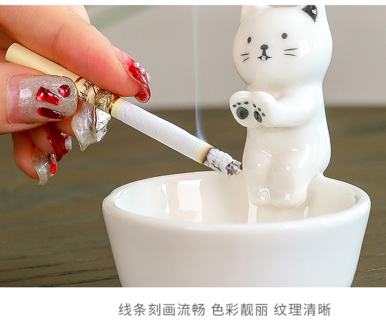亚马逊爆款烟灰缸陶瓷家用客厅北欧风办公室茶几猫咪烟灰缸装饰品详情14