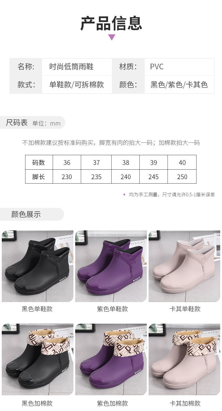 一件代发新款雨水鞋女四季时尚低帮厨房防滑中加厚加棉绒雪地靴详情4