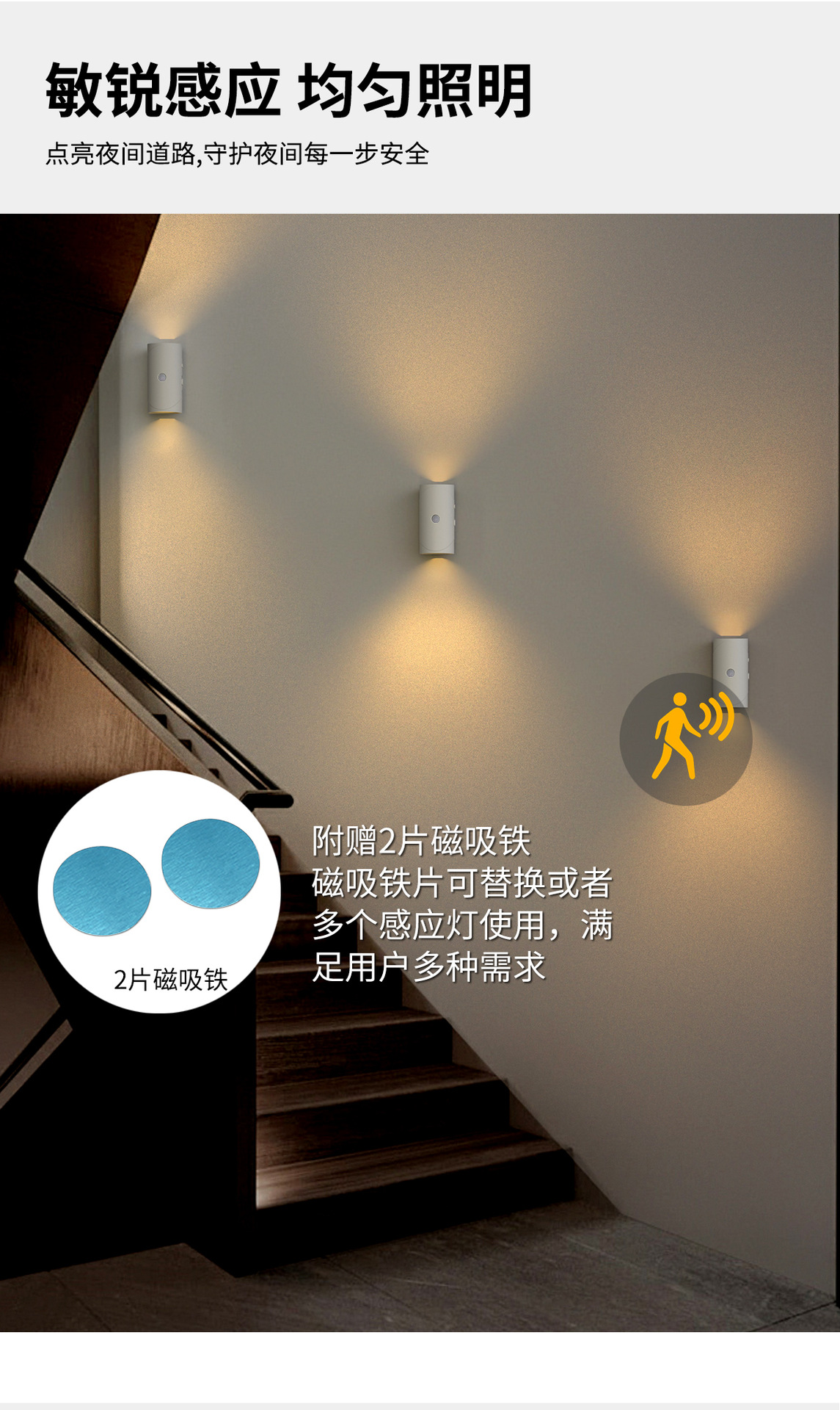 Wholesale of cross-border sensor lights, human body sensor bedroom bedside lights, led charging magnetic attraction cabinet lights, and smart night lights pic 2