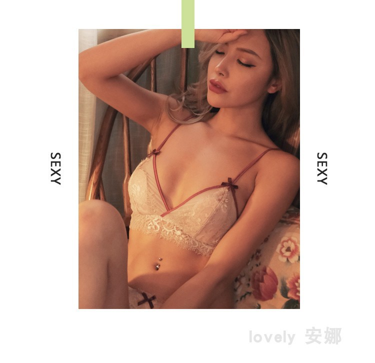 新款法式文胸薄款透气内衣套装学生小胸蕾丝睫毛花边三角杯文胸详情13