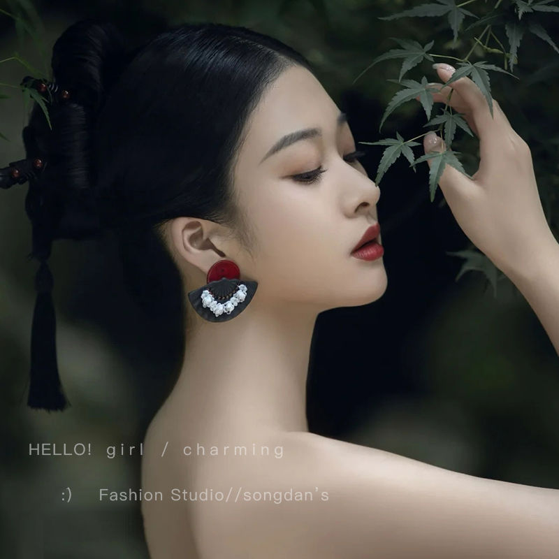 新中式国风扇形耳饰复古旗袍耳夹女无耳洞民族风汉服耳环古风耳坠详情5