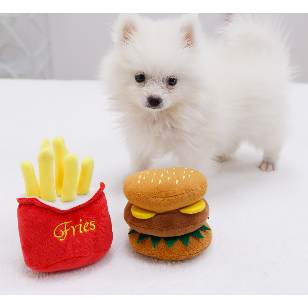 Cat plush sound-making toys, cute cat toys, French fries, hamburgers, pet supplies, toys, small and medium-sized dog teddy pic 11