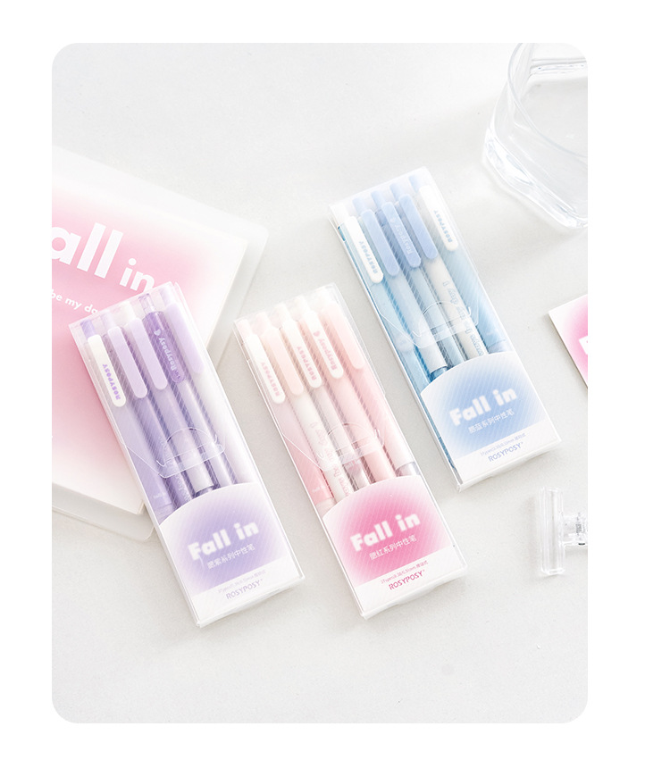 RosyPosy Stationery Blush Gel Pen Set: Horizontal transparent gradient gel pen with a girlish heart, push-button practice pen pic 9