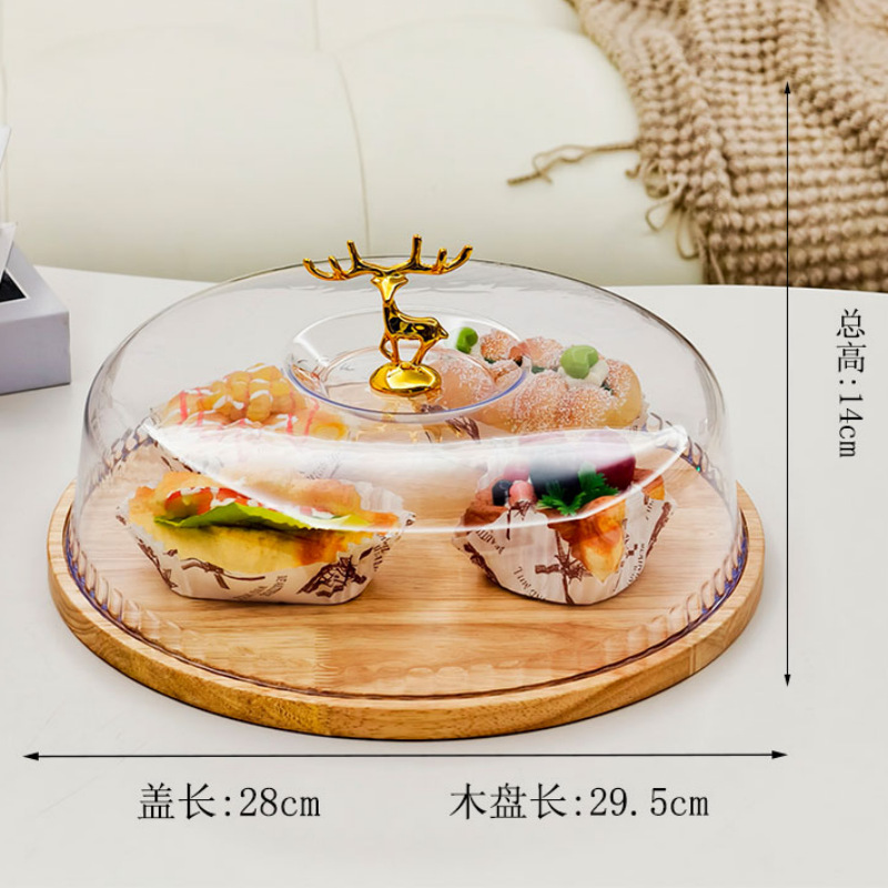 Cake plate with cover, pastry restaurant bread, dessert, fruit tasting, pastry plate, transparent covered bamboo display tray, cake plate with cover, pastry restaurant bread pic 8